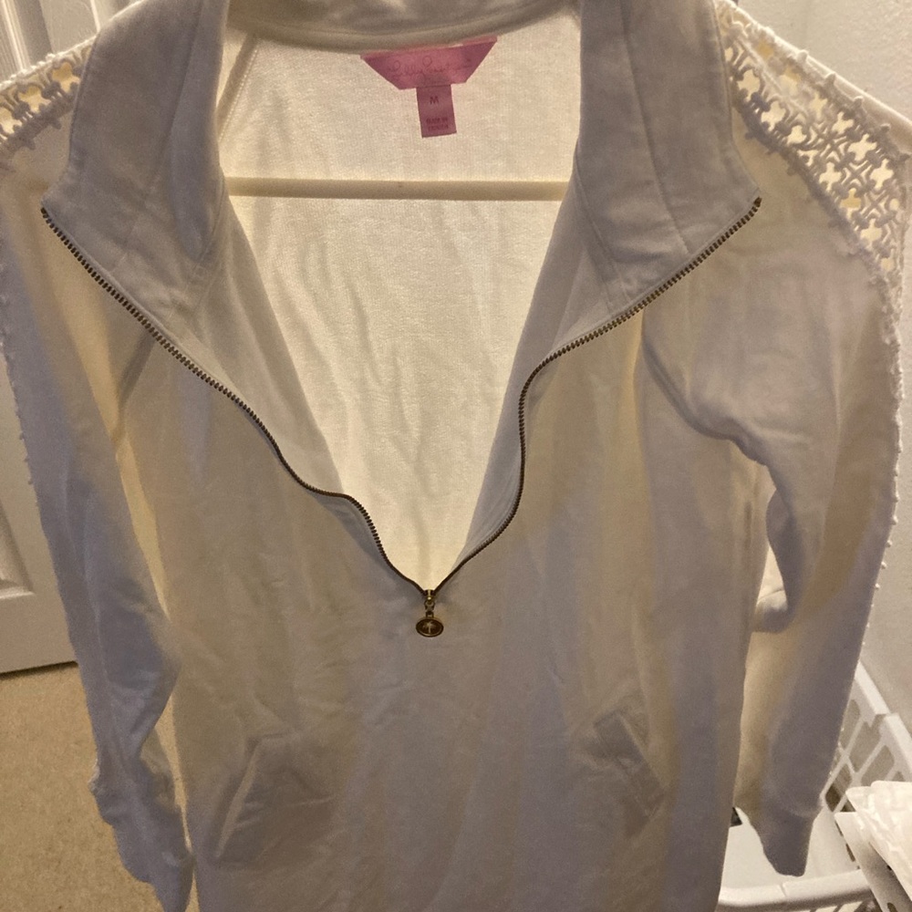 Lilly Pulitzer White Zip-Up Hoodie with Lace Accents